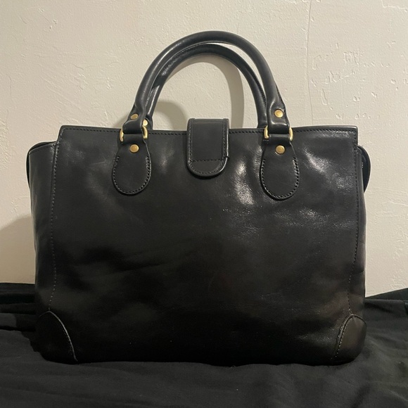 Vintage Brahmin 80s, Black Leather Doctor bag, Velour Interior, Brass Hardware - Picture 3 of 12